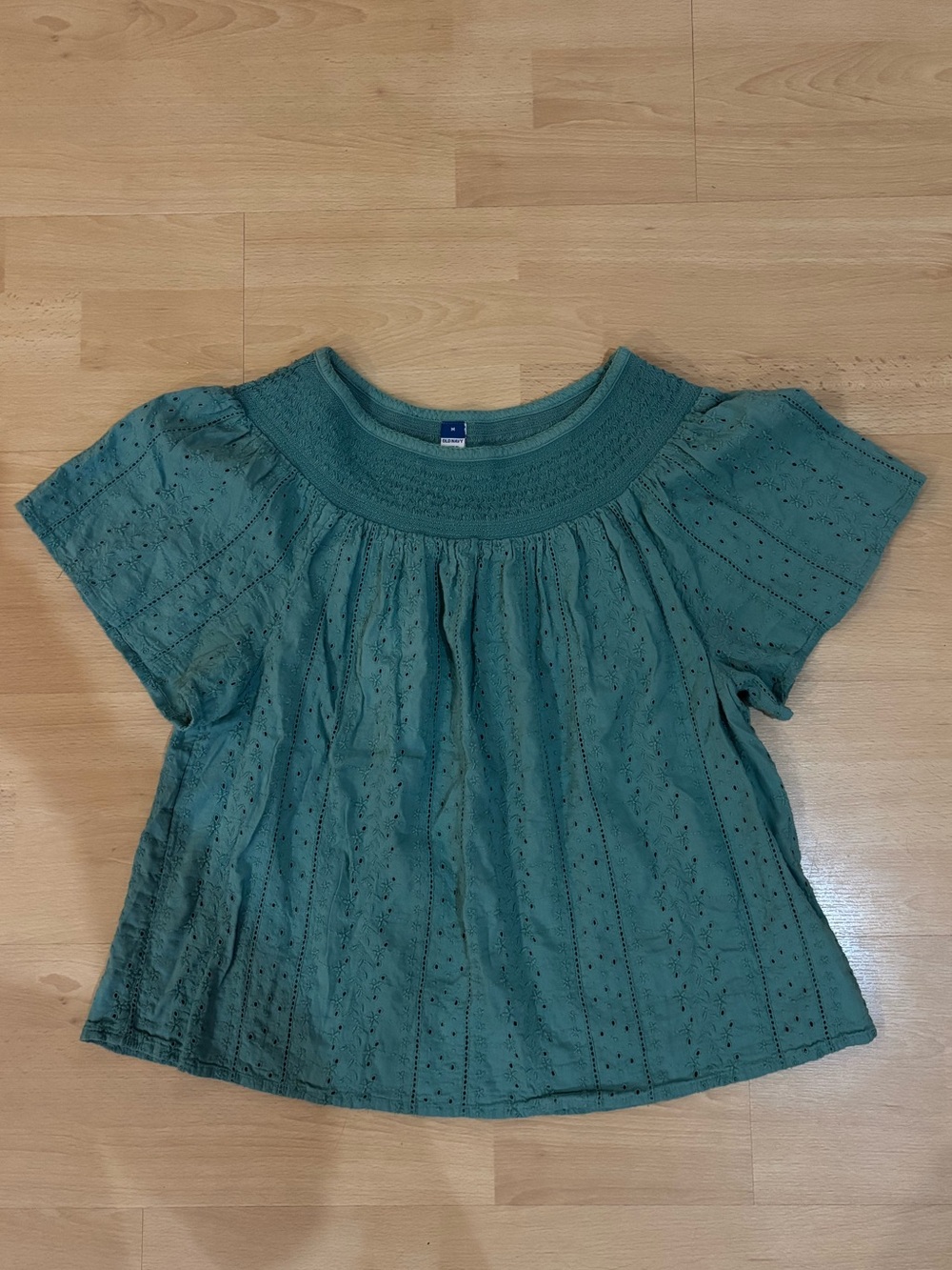 Old Navy Teal Eyelet Short-Sleeve Blouse